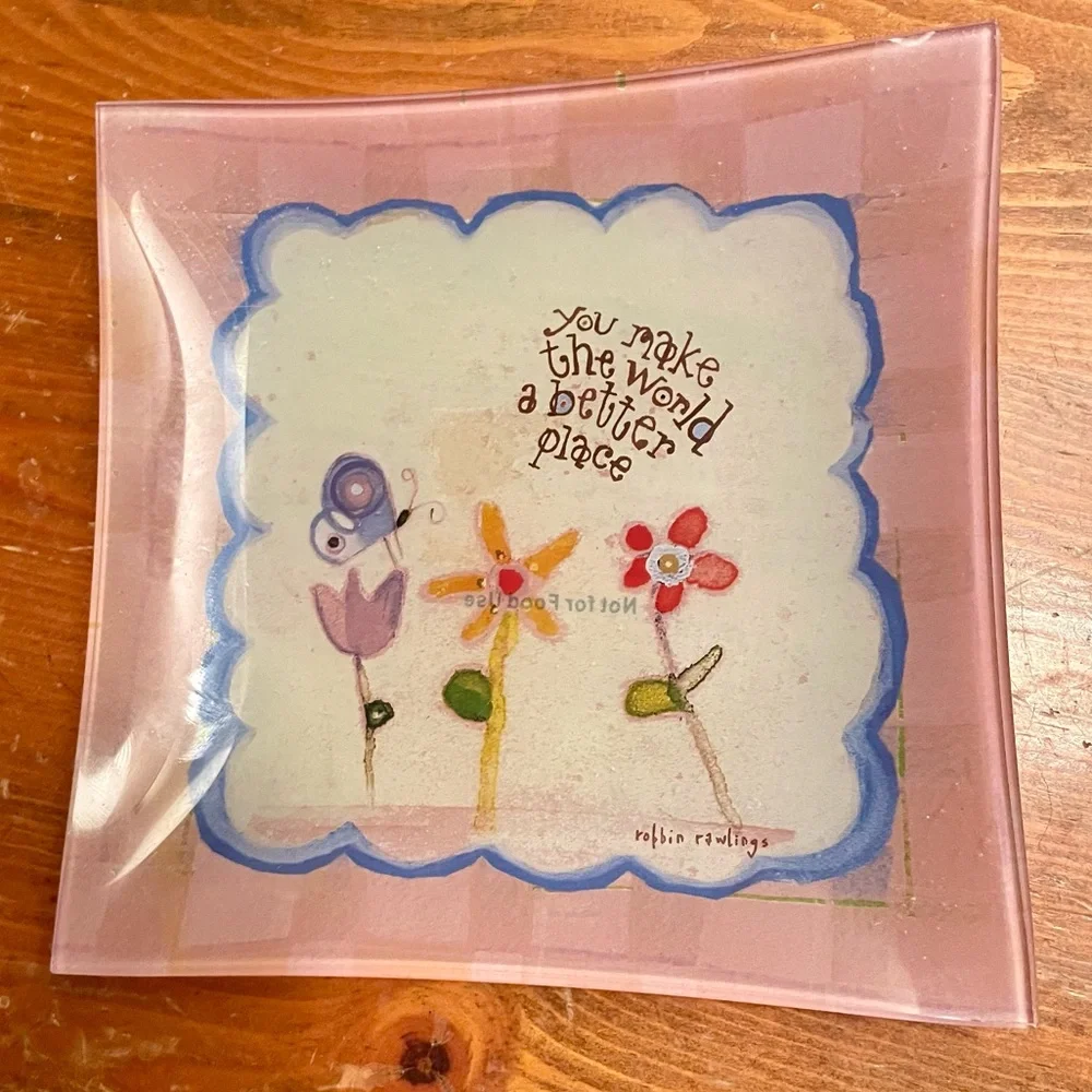 Natural Life Glass Trinket Tray “You make the world a better place” floral